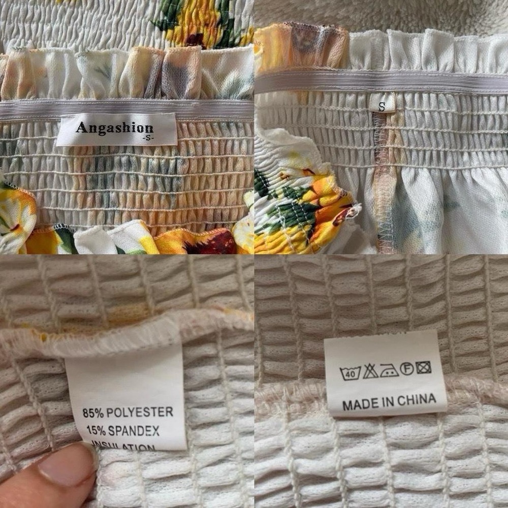 White & yellow sunflower smocked strapless tube top & midi skirt set | Size S - Picture 5 of 5